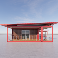 Kit de maison préfabriquée en conteneur à deux chambres, design moderne, panneaux sandwich en acier, certifié ISO9001, pour bureau, cuisine ou usage commercial.