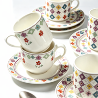 Service à café et soucoupes en porcelaine fine, motif floral bohème vintage, base blanche, 6 pièces, pour la décoration de table à la maison