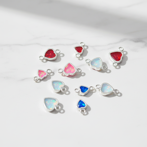 Pendentif en argent sterling 925 en forme de cœur avec opale synthétique, accessoires de bricolage pour la création de bijoux - Product Image 2