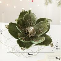 Fleur de magnolia artificielle en tissu peluche de 24 cm, avec paillettes colorées, pour couronnes et accessoires décoratifs de Noël