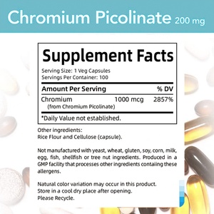 Cápsulas de Picolinato de Cromo de Fábrica GMP, 100 Cápsulas Veganas para Apoyar el Metabolismo, Suplemento de Picolinato de Cromo - Product Image 4
