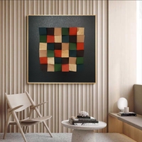 Sculpture murale texturée en bois massif 3D, art abstrait moderne en mosaïque géométrique fait main, peinture sculptée, bloc d'art en bois