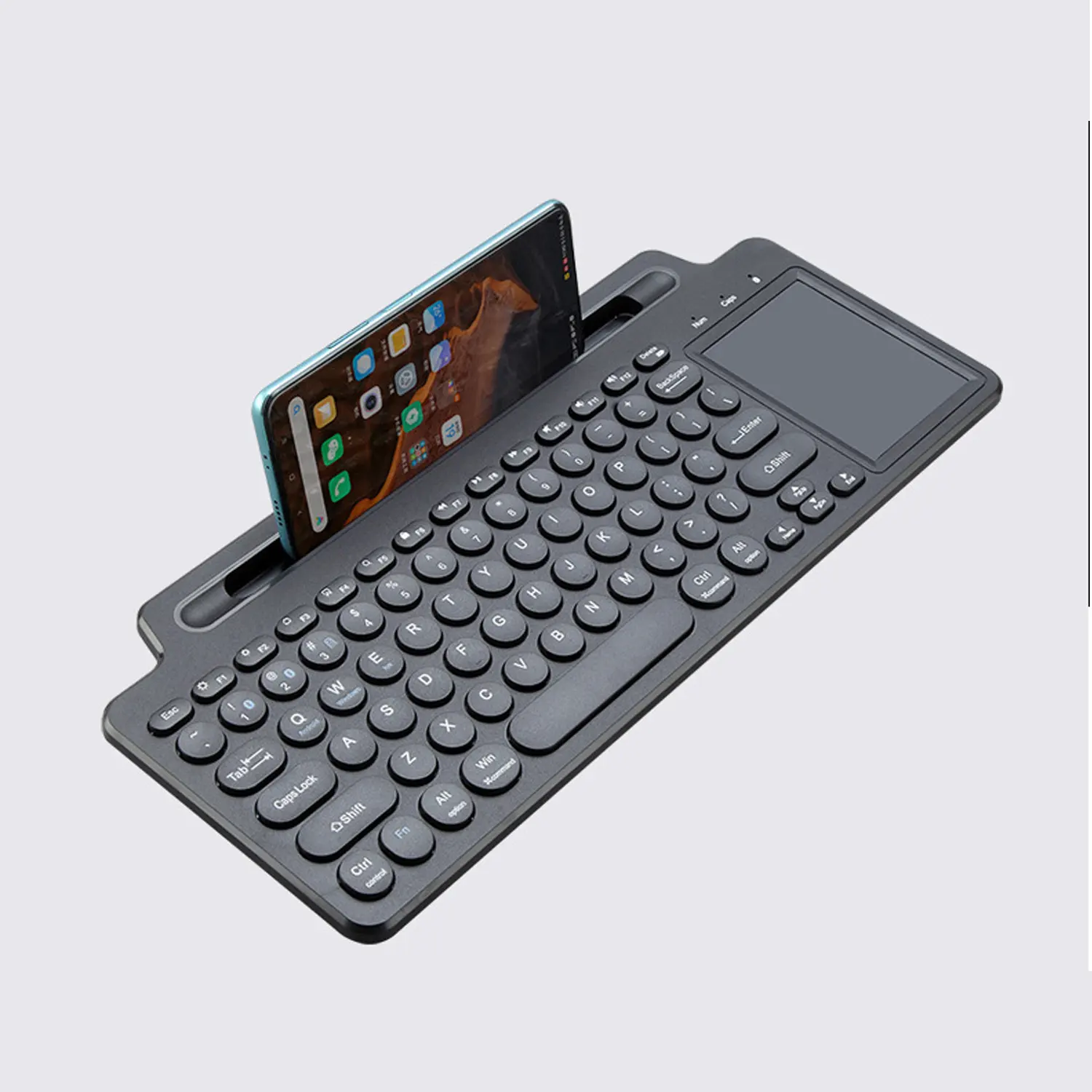Keyboard Bluetooth, papan sentuh nirkabel dengan penyangga bawaan dan kontrol Media mudah untuk Tablet/Ponsel/komputer/Laptop