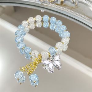 Pulsera de Bambú con Cuentas Estilo Chino Platino, Dijes de Mariposa de Cristal Coloridos, Chapado en Plata/Oro, Estilo Dulce para Mujer - Product Image 4