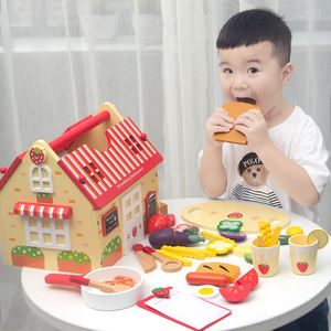 Jouet de cuisine en bois pour enfants, jeu d'imitation de <span class=keywords><strong>restaurant</strong></span> occidental, fruits et légumes à découper, jouets éducatifs en bois pour enfants - Product Image 6