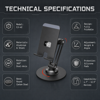 Support de bureau télescopique pliable en alliage d'aluminium personnalisé, réglable en hauteur, rotatif à 360°, antidérapant, pour téléphone et tablette