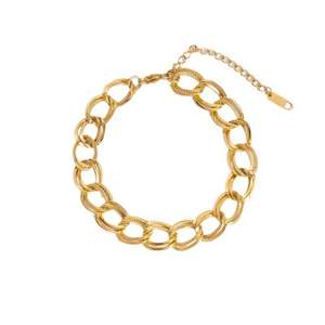 Personalized 18K Gold Stainless Steel Double Ring Chain Bracelet Smooth Hip-Hop Accessory for Anniversaries Trendy <b>Charm</b> <b>Bangle</b> - Product Image 5