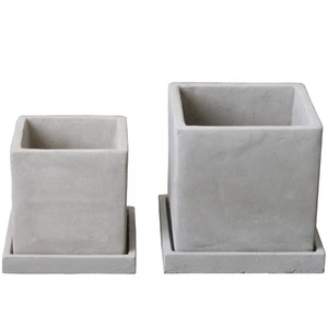 Vaso da fiori in <span class=keywords><strong>cemento</strong></span> <span class=keywords><strong>di</strong></span> forma quadrata in stile semplice con piattino per la decorazione del giardino <span class=keywords><strong>di</strong></span> casa utilizzato con fiori/piante verdi vaso da 10cm/12cm moderno - Product Image 1