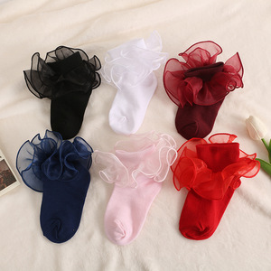 Pack 6 Pares Calcetines Tobilleros Con Volantes Y Lazo Para Niñas - Encaje Blanco Y Negro, Suaves, Para Bodas Y Diario