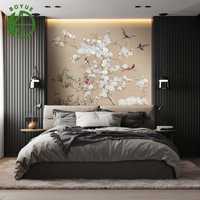 Papiers peints Mura de luxe personnalisés, imperméables, à motifs floraux chinoiserie brodés, non autocollants, pour chambre à coucher
