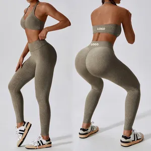 Hot Sexy 3Pcs Tie Dye gedruckt V-Ausschnitt Running Wear Workout-Sets für Frauen, benutzer definierte Logo Yoga Leggings mit rücken freien Sport-BH