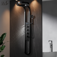 Ensemble de douche en laiton sur mesure, mitigeur de douche pluie mural à trois fonctions avec affichage numérique et lumière d'ambiance pour projets hôteliers