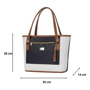 Sac fourre-tout bleu marine pour femme Fana Lala, en cuir PU, grande capacité, forme carrée, sac de shopping d'été - Product Image 4