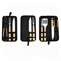Kit d'Outils de Barbecue 2/3/4 Pièces: Fourchette, Couteau, Spatule, Pinces en Acier Inoxydable avec Manche en Bois et Sac de Rangement