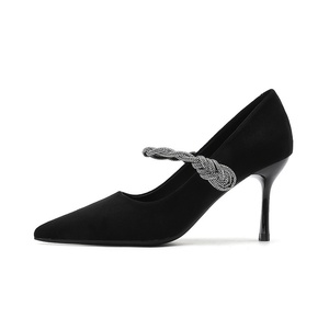 Scarpe con <span class=keywords><strong>Tacco</strong></span> Alto 8cm a Punta Chiusa per Abiti da Sera Eleganti Stiletti Neri in Raso per Donna - Product Image 4