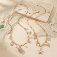 Collier en alliage Ocean Wind avec pendentif en perles d'imitation et pampilles, étoile de mer et coquillage, bijoux pour femme, cadeau d'été pour les vacances