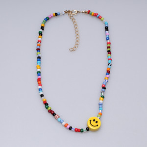 Collar con cuentas de cara sonriente, colgante de cerámica colorido, cadena corta para mujer, accesorio de joyería de moda - Product Image 2