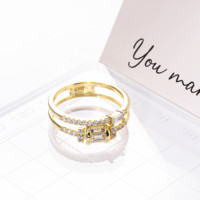 Anneau en laiton plaqué or à la mode personnalisé bijoux CM 5A CZ zircon cubique ensemble invisible anneaux empilables bagues de fiançailles doubles