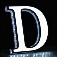 Signalisation publicitaire personnalisée en métal brossé 3D, éclairée par LED, étanche, avec effet lumineux RGB perforé en bas