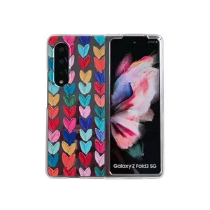 Printed hard clear plastic designer custom phone PC case for Samsung galaxy z fold 3 4 5g phone with colored hearts