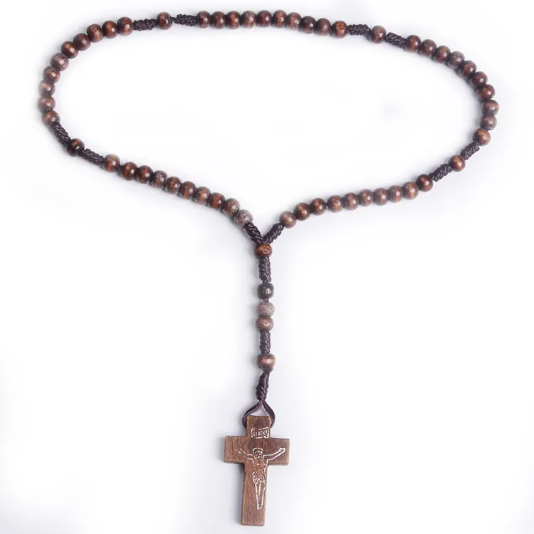 Venta de rosarios de madera con cuentas de Cruz religiosa, fabricante