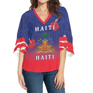 2025 Haitianische Sommer Damen Plus Size Blusen Luxus Blumen druck Custom Batwing Sleeve Damen Tops mit Logo Shirts - Product Image 5