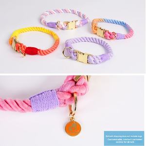 Collar de cuerda de algodón con diseño sólido moderno al por mayor, correa de perro tejida a mano, cintas con hebilla metálica ajustable, Collar de perro - Product Image 4