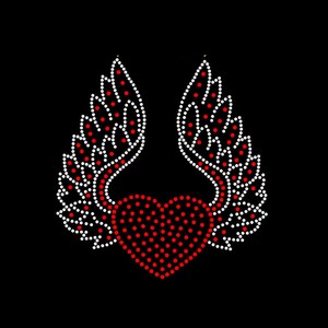 Calcomanía de transferencia de calor de hierro con diseño de ala de Ángel de corazón <span class=keywords><strong>rosa</strong></span>, motivo de cristal de diamantes de imitación en vidrio, calcomanía de hierro de fijación en caliente - Product Image 1