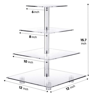 Soporte <span class=keywords><strong>de</strong></span> exhibición <span class=keywords><strong>de</strong></span> cupcakes cuadrado <span class=keywords><strong>de</strong></span> acrílico <span class=keywords><strong>de</strong></span> 4 niveles, ecológico y portátil, con luces LED, torre <span class=keywords><strong>de</strong></span> postres, soporte para pasteles, cumpleaños - Product Image 2
