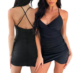 TOB moda seksi açık meme elbise kadınlar için seksi elbise seksi spagetti askı backless mini kulübü elbise 9510