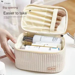 Sacs de maquillage en cuir PU en gros pour femmes, trousses de toilette de voyage mignonnes, sacs portables de couleur unie, boîtes organisatrices, nécessaires cosmétiques - Product Image 6