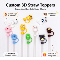 Capuchon de paille en silicone personnalisé en forme d'animal de dessin animé 3D, avec logo sur mesure, accessoires pour boissons