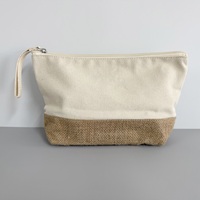Pochette de maquillage en toile de coton naturel et jute, avec doublure en PE et dragonne, pour cosmétiques et soins de la peau bio, idéale pour le quotidien