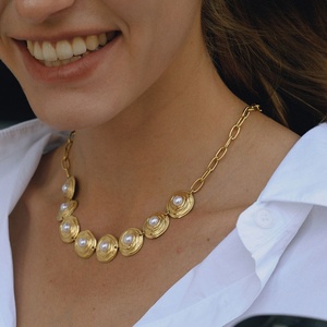 Waterproof and Tarnish Free 316l Stainless Steel Brand Wholesale Custom 18k Gold Plated Fine <b>Pearl</b> Jewelry Set for Women - Product Image 3