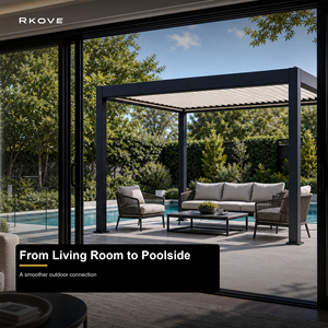Pérgola motorizada de aluminio RKOVE con techo ajustable, gazebo impermeable para exteriores junto a la piscina para villas. - Product Image 6