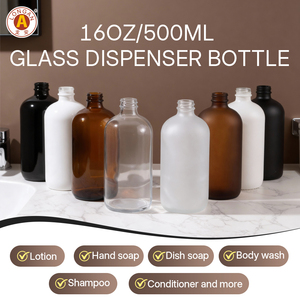 Factory Price Amber Frosted Boston Shampoo Round <strong>Glass</strong> <strong>Bottles</strong> Clear Boston <strong>Bottle</strong> With Lotion Pump Factory China - Product Image 1