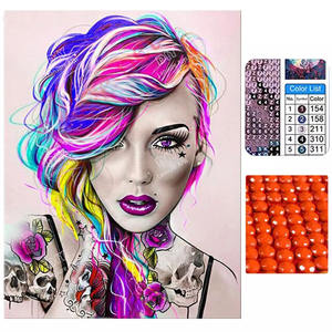 タトゥーガール5D DIYダイヤモンド絵画プリントファッション女性ポートレート可愛い色の髪フルドリルモザイク刺繍クロスステッチ - Product Image 2