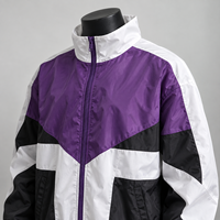 Veste coupe-vent zippée à blocs de couleur personnalisés pour homme, 100 % nylon, broderie plate, streetwear Y2K, coupe-vent, vente en gros