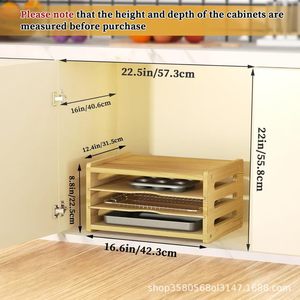 Wooden Kitchen <b>Plate</b> Rack Multi Tiered Solid Wood Cookware Storage Organizer For Kitchen <b>Standing</b> Type Rectangle Design - Product Image 5