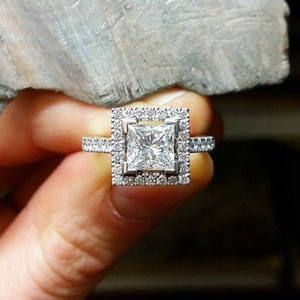 CAOSHI pabrik penjualan langsung berlapis perak meniru Moissanite keabadian Band bentuk persegi 5A CZ janji cincin untuk wanita - Product Image 1