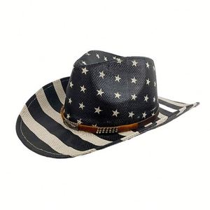 Wholesale Vintage American Flag <b>Hat</b> Straw Cowboy <b>Hat</b> <b>for</b> Festive - Product Image 1