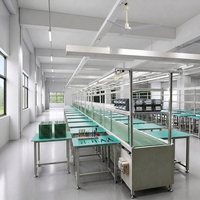 Banc de travail sur mesure pour convoyeur, ligne d'assemblage, table de production en acier inoxydable avec étagère supérieure éclairée pour usine