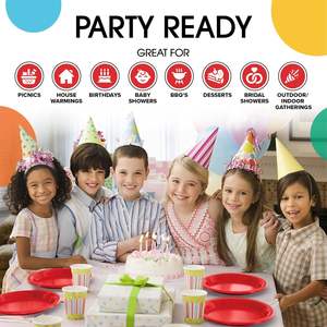 Assiettes en plastique rouge solides pour fournitures de fête, assiettes jetables rouges de 10 pouces, vaisselle jetable robuste 350 GSM - Product Image 3