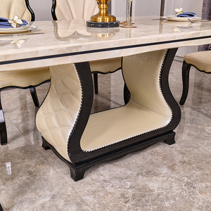 Table à manger de luxe pour la maison 4 chaises d'intérieur cadre en bois carré dessus en marbre table à manger boisée - Product Image 5