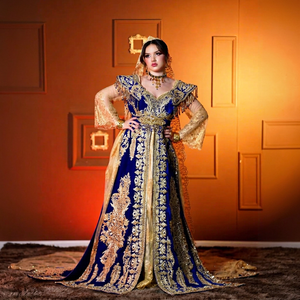 Nuevo Vestido Caftán Azul Banana con Bordado Dorado, Largo hasta el Suelo, Traje Tradicional de Boda para Mujer, Protección Solar @2026 - Product Image 1
