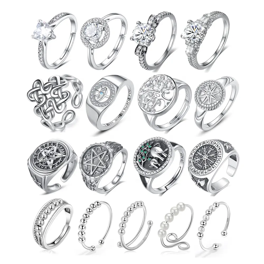 Harga Pabrik Grosir 925 Sterling Silver Finger Ring Mode Fine Jewelry Rings untuk Pria atau Wanita