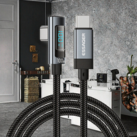 Câble PD en nylon, câble de charge rapide type C, affichage numérique en temps réel, cordon transparent pour imprimante