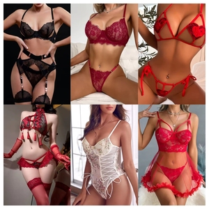 Premium Floral Pattern <b>Sheer</b> Hollow Out <b>Bra</b> Thong Garter Straps Bodysuit Underwire Support Sexy Women's Lace Lingerie Set - Product Image 2