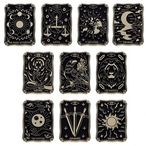 Set de Broches de Esmalte Estilo Punk Oscuro con Diseños de Sol, <span class=keywords><strong>Luna</strong></span>, Pájaro, León, Estrella, Justicia y <span class=keywords><strong>Muerte</strong></span>, Accesorios de Joyería Gótica - Product Image 6