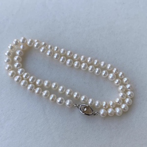 Elegant Temperament <b>Silver</b> Buckle <b>Necklace</b> with Near-Round Freshwater Pearl Strong Light Collarbone <b>Chain</b> - Product Image 2